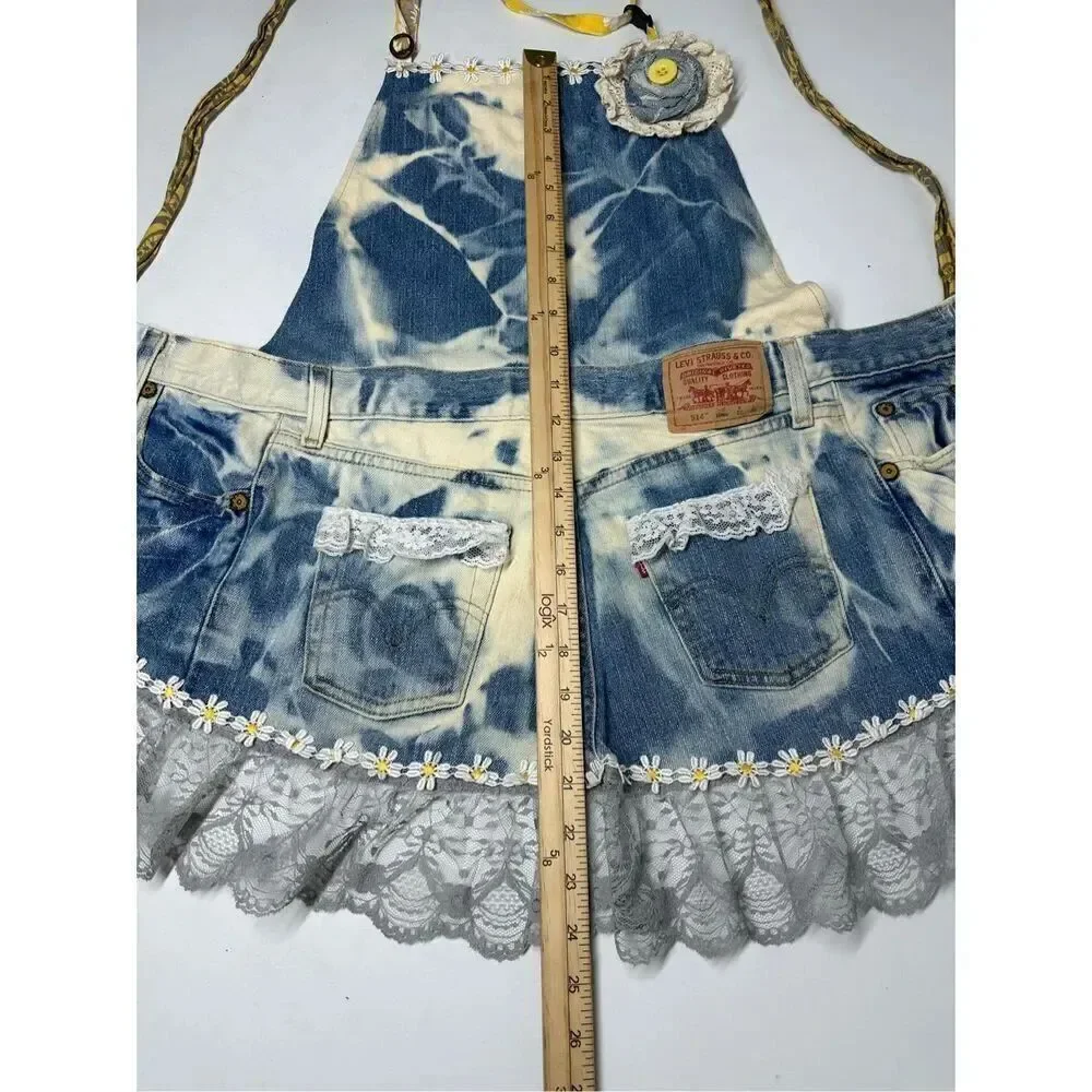 Handmade Vintage Apron Denim Lace Size Adult Levi’s Tie Dye
